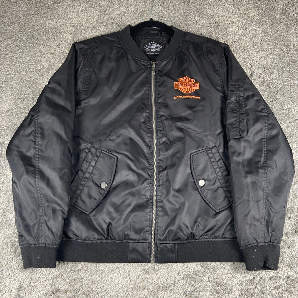 Harley Davidson 120th Anniversary Bomber Jacket Mens XL Black Edition Biker Moto